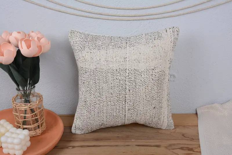 Accent Cushion Case, Chair Pillow Case, Tribal Cushion, 14x14 White Pillow Case, Pillow Sham, Gift Pillow, Kilim Pillow, Ethnical Kilim Rug Pillow - 2