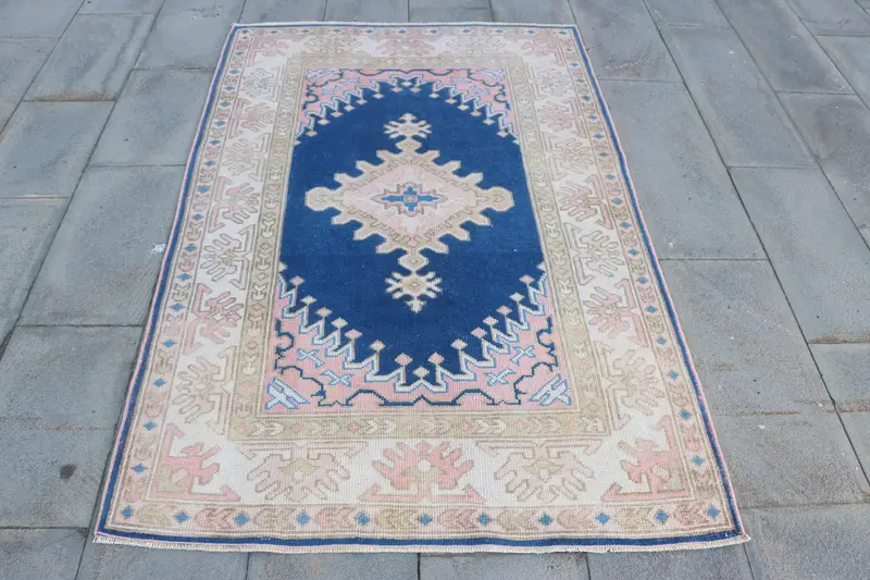 Alfombra a cuadros azul y rosa, diseño elegante de 3,9x6 pies