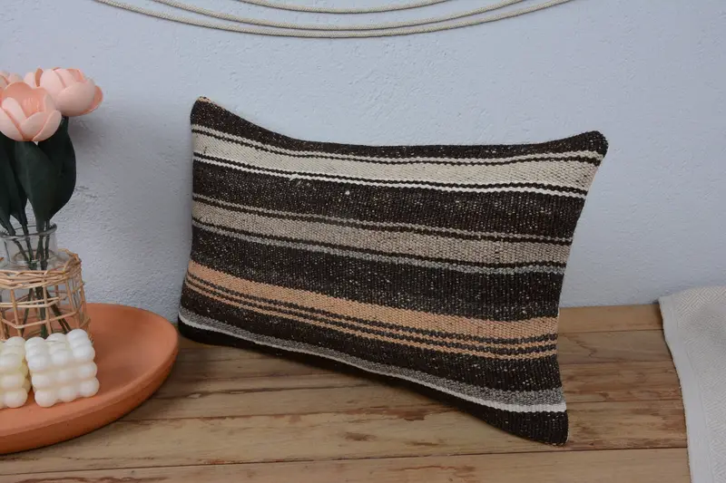 Throw Kilim Pillow, 12x20 Brown Cushion Cover, Patio Pillow Cover, Pillow for Sofa, Pillow, Turkish Pillow, Bench Pillow, Square Throw Pillow Case - 4
