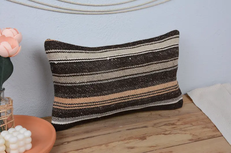 Throw Kilim Pillow, 12x20 Brown Cushion Cover, Patio Pillow Cover, Pillow for Sofa, Pillow, Turkish Pillow, Bench Pillow, Square Throw Pillow Case - 1