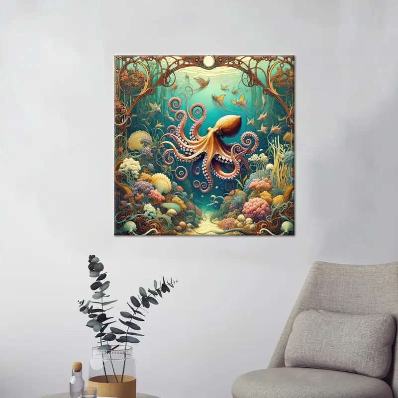 Lienzo moderno con paisaje marino submarino: arte moderno, elegante e impreso