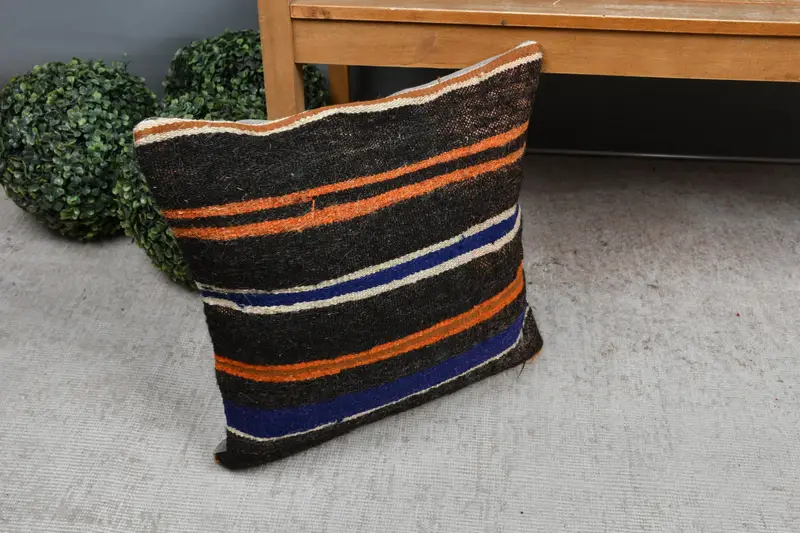 Home Decor Pillow, Boho Throw Pillow Sham, Turkish Pillow, Natural Pillow Case, 18x18 Brown Cushion Cover, Throw Kilim Pillow, Cushion Cover - 7