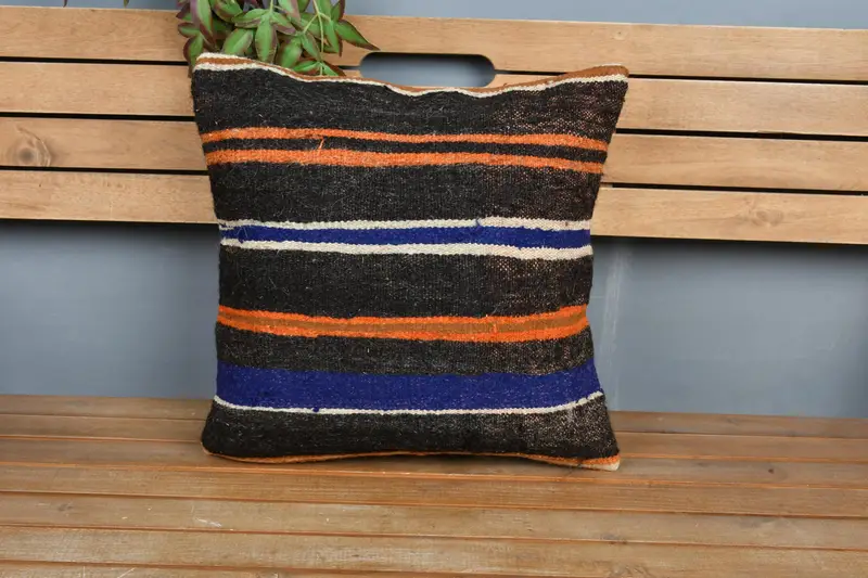 Home Decor Pillow, Boho Throw Pillow Sham, Turkish Pillow, Natural Pillow Case, 18x18 Brown Cushion Cover, Throw Kilim Pillow, Cushion Cover - 6