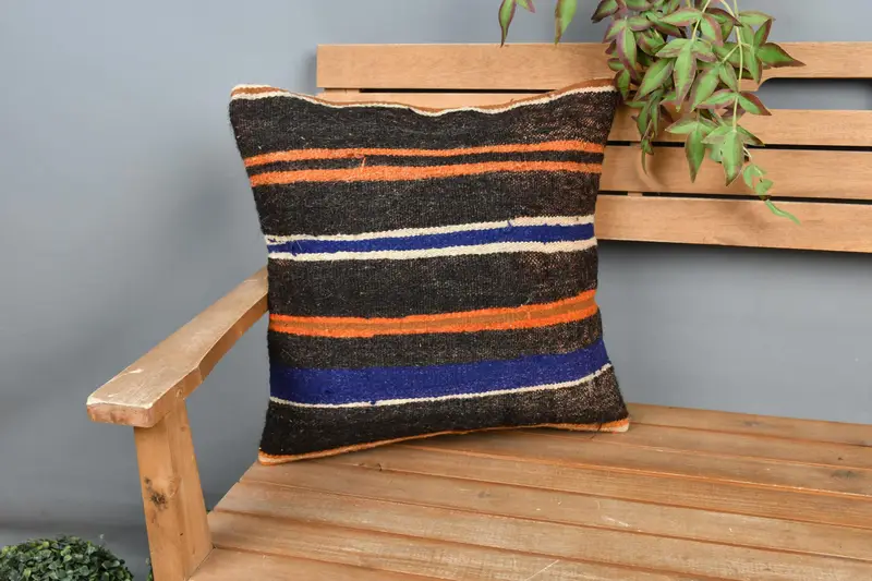 Home Decor Pillow, Boho Throw Pillow Sham, Turkish Pillow, Natural Pillow Case, 18x18 Brown Cushion Cover, Throw Kilim Pillow, Cushion Cover - 1