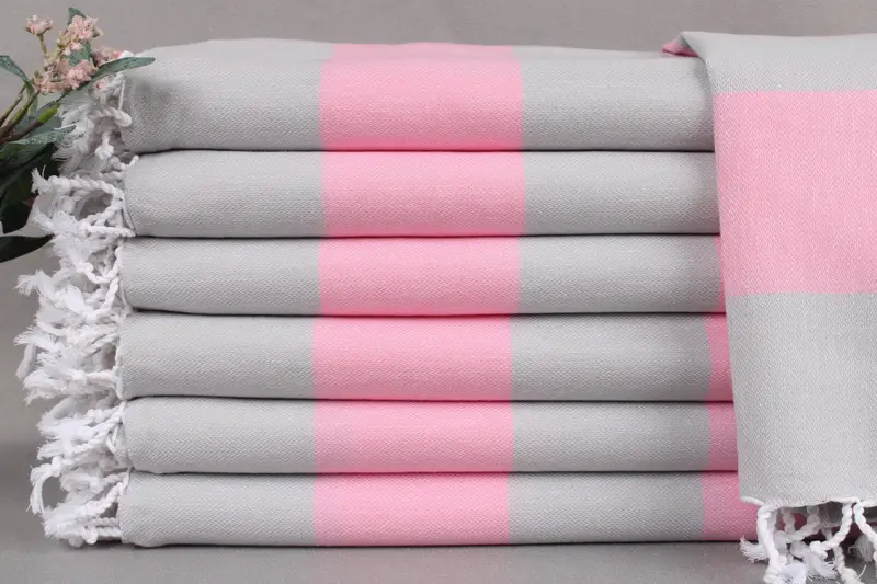 Turkish Towel Beach Pink-Gray Striped Bath Towel, 40x71 Inches