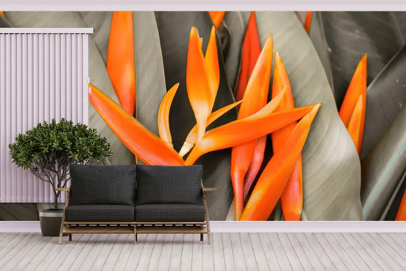 Modern Yaprak Turuncu Baskılı Duvar Kağıdı: Trendy, Zarif Ev Dekorasyonu