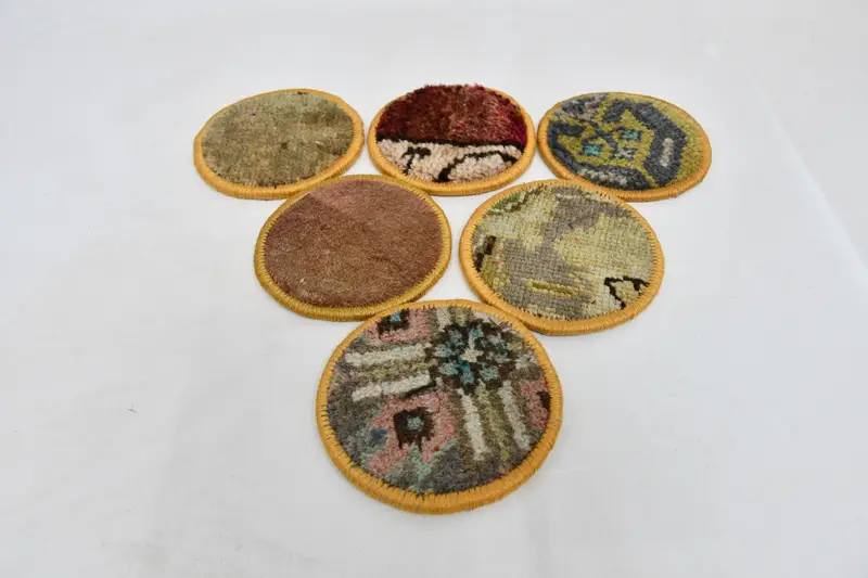 Brown and Red Coasters, Unique Rug Coasters for Kitchen Decor