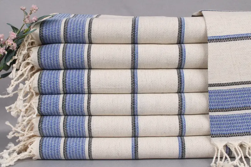 Personalized Kitchen Towel Sax Blue Striped, 20x40 Inches Linen Towel