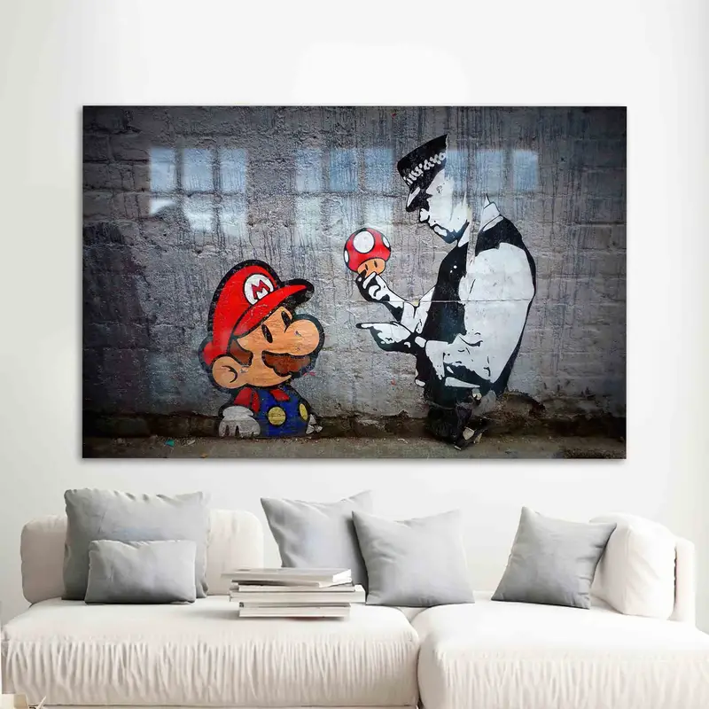 Modern Oyun Odaları için Zarif Süper Mario Graffiti Baskılı Cam