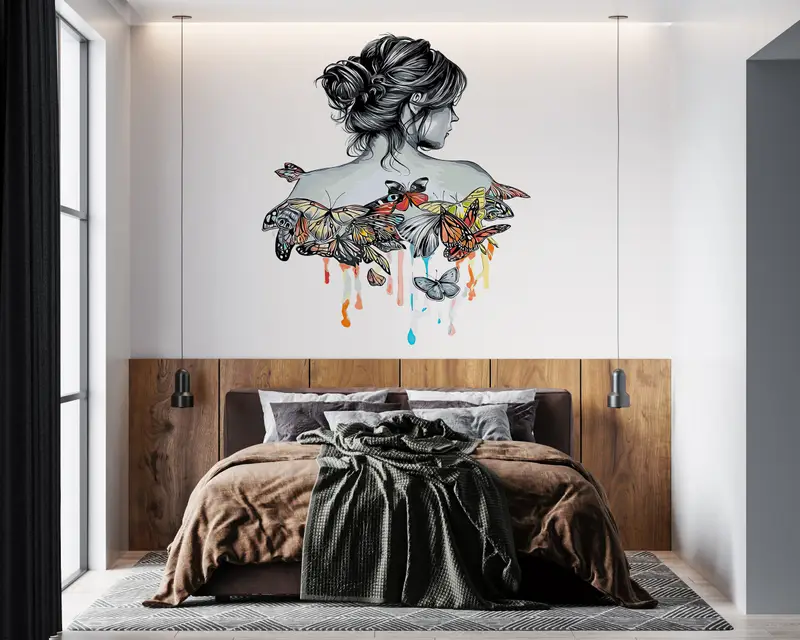 Bright Wall Paper,Girl Wallpaper,Modern Wall Paper,Abstract Wall Art,3d Wall Paper,Girl And Butterflies Drawing,Modern Mural, - 1