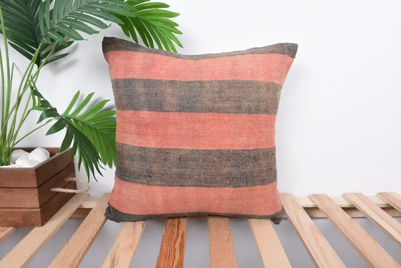 Boho Pillow, Pillow, Turkish Pillow, Kilim Cushion Sham, Traditional Cushion Cover, Personalized Gift Pillow Cushion Case, 16x16 Pink Pillow Case - 1