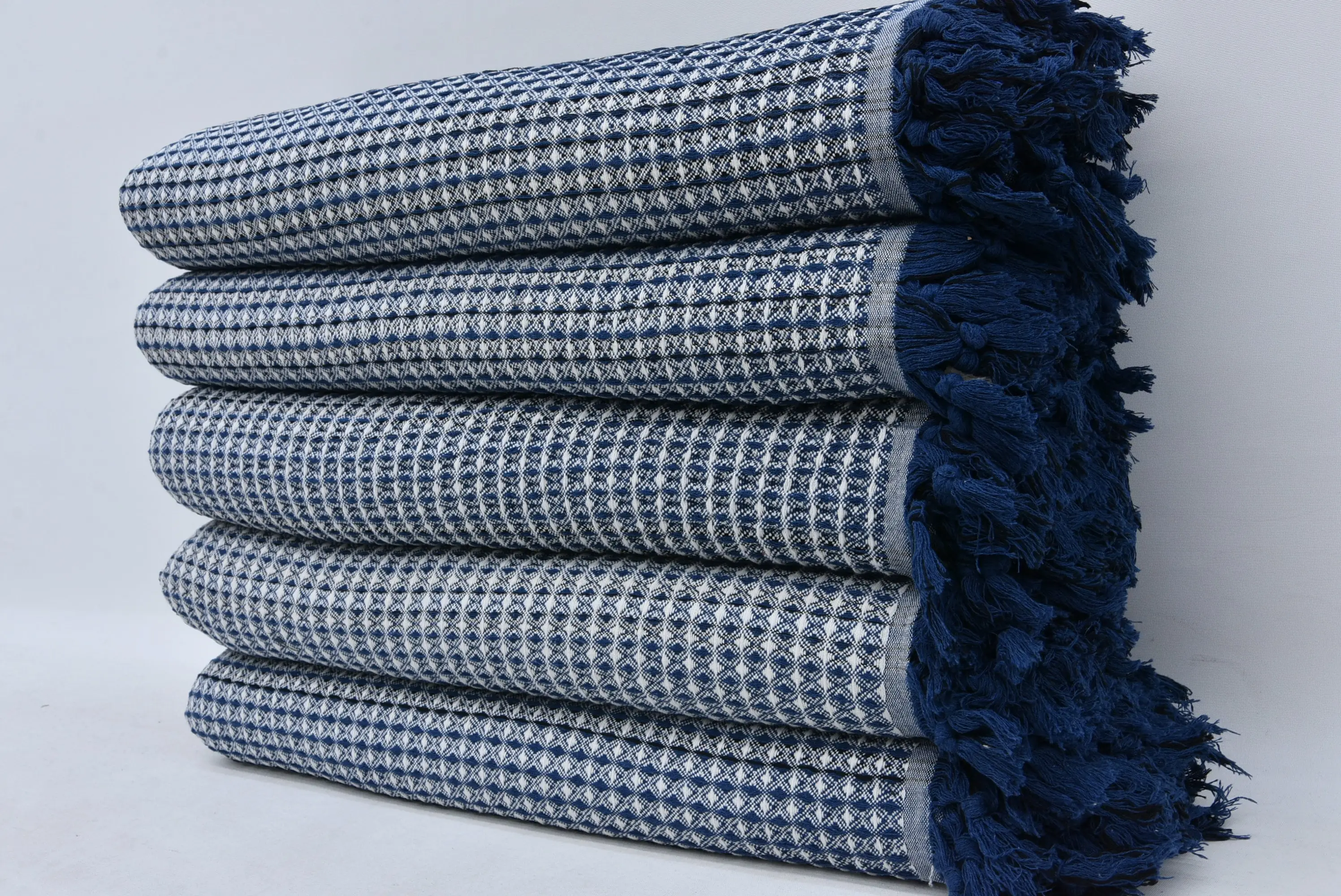 Turkish Blanket Navy Blue Geometric Cotton 70x90 Inches - 1