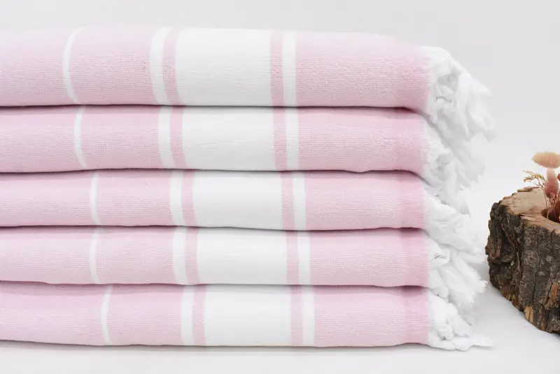 Turkish Bath Towel Pink Striped Terry Towel, 67x36 Inches
