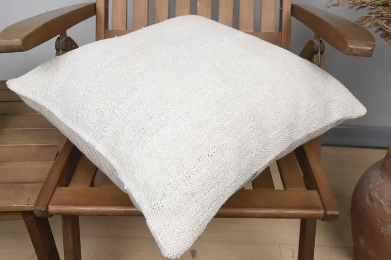 Pillow Cover, Interior Designer Pillow, 20x20 Beige Pillow Case, Bolster Throw Cushion Case, Turkish Kilim Pillow, Handmade Kilim Cushion - 4