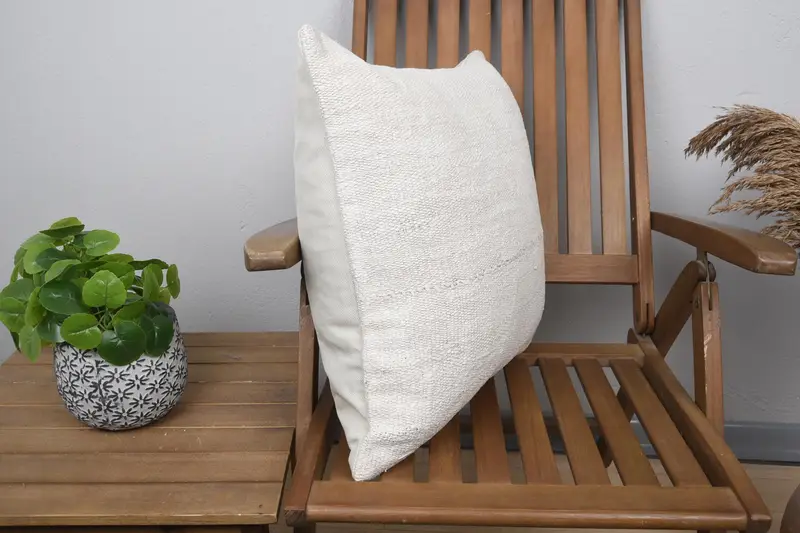 Pillow Cover, Interior Designer Pillow, 20x20 Beige Pillow Case, Bolster Throw Cushion Case, Turkish Kilim Pillow, Handmade Kilim Cushion - 2