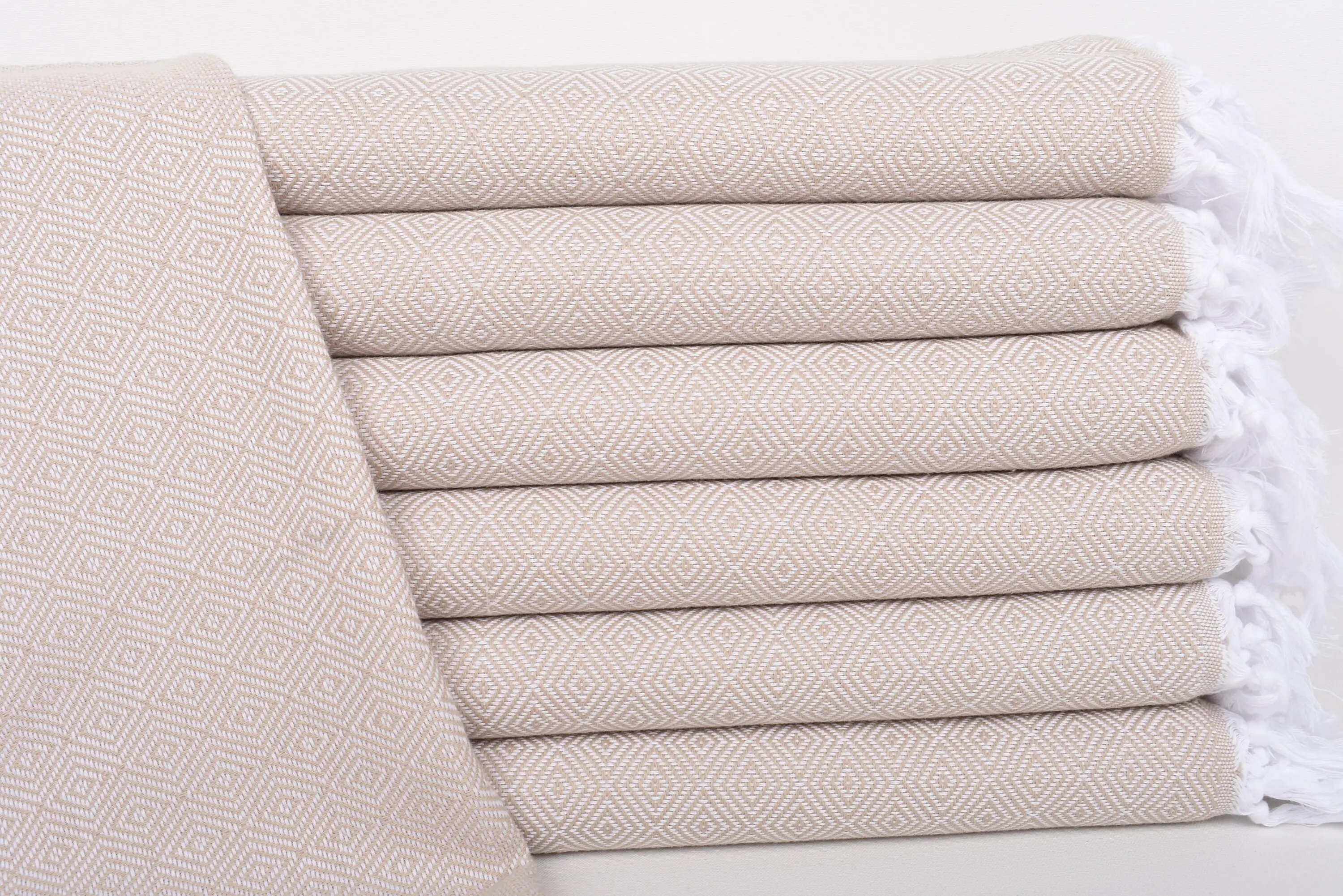 Turkish Towel Hand Towel, Organic Cotton, Beige, 40x18 Inches - 1