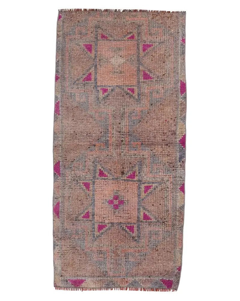 Alfombra Oushak turca vintage de 2,6x5,5 pies, alfombra pequeña de lana maciza marrón - 1