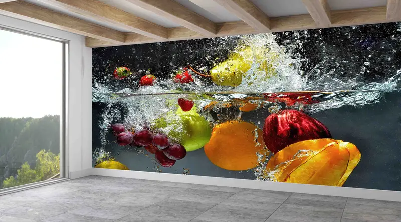 Papel pintado de cocina Trendy Fruits Splash: colorido, artístico, impreso