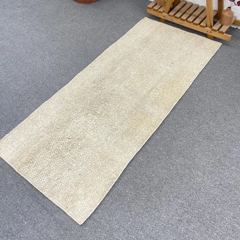 Vintage Türkischer Teppich 2,4x5,5 ft (73x167 cm), Oushak Beige Camouflage Teppich - 1