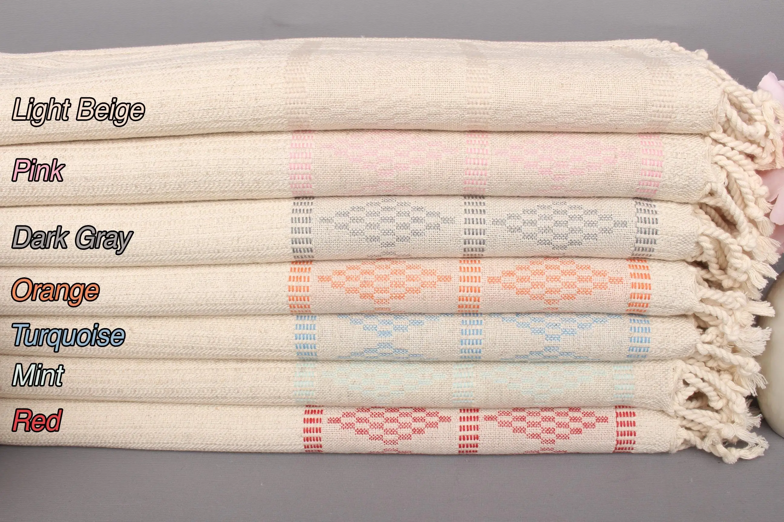 Personalized Gift Linen Turkish Towel, Beige, Cotton, 40x20 Inches - 1