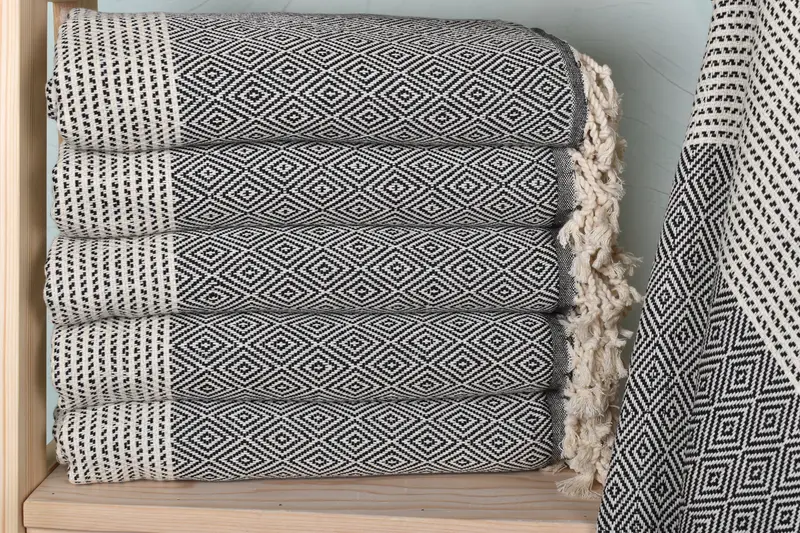 Black Towel Organic Cotton/Linen Fouta Towel, 40x71 Inches