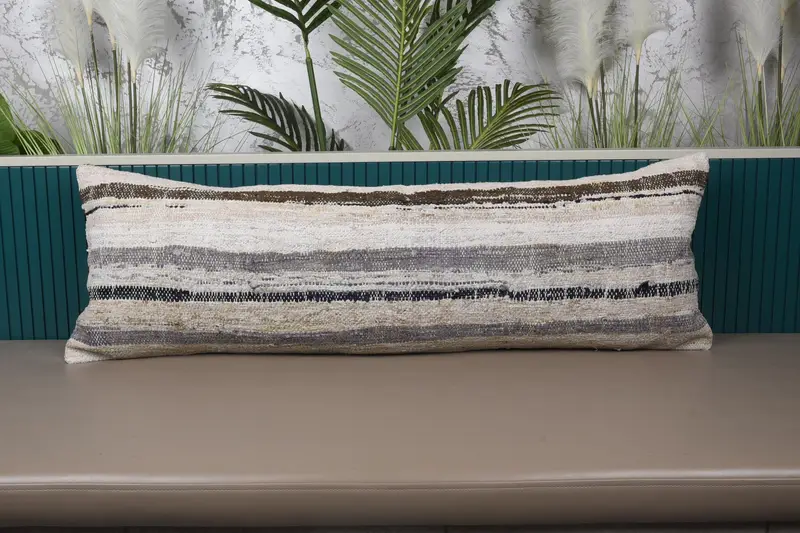Turkish Striped Cushion, 16x47 inch White Gift Rectangle Pillow Sham - 1