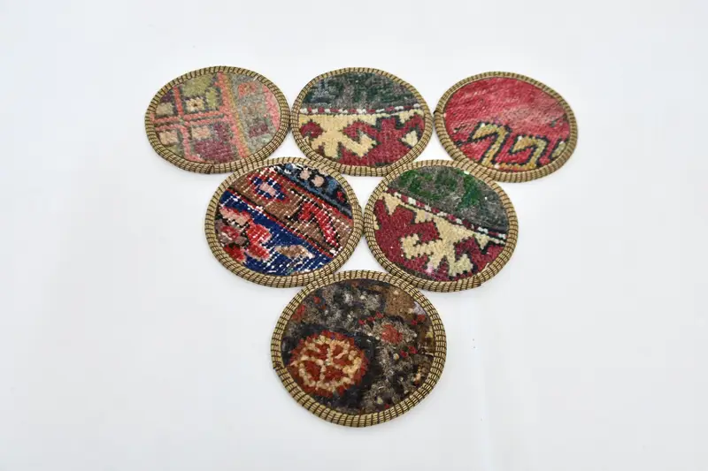 Bohemian Round Coaster Set, Red and Beige Coasters