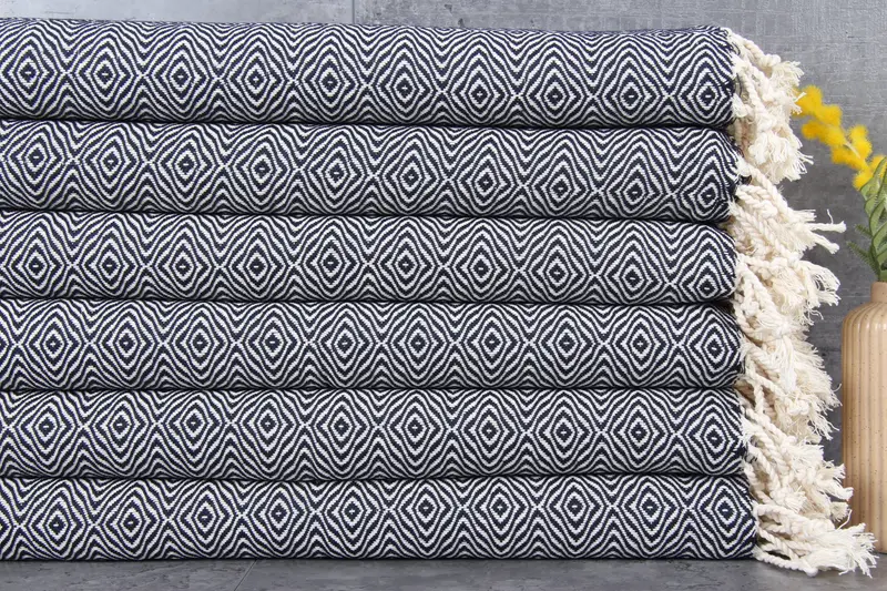 Turkish Tea Towel Diamond Navy Napkin Organic Cotton, 18x36 Inches