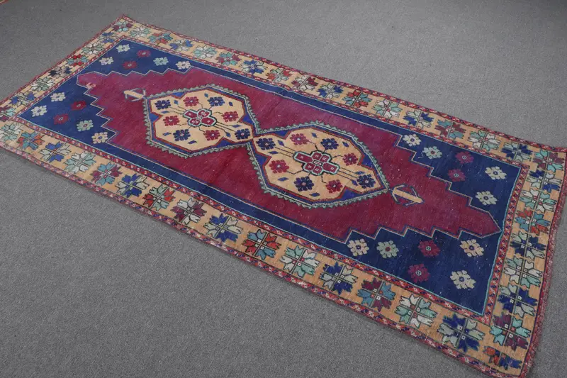 Mor, Sarı Kamuflaj Halı, 3,3x7,3 ft Şık Dekor