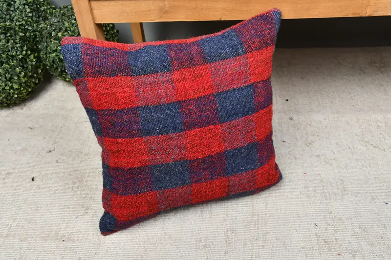 Interior Designer Pillow, Meditation Cushion Cover, 18x18 Red Pillow Cover, Handmade Kilim Cushion, Pillow, Pillow for Couch - 6