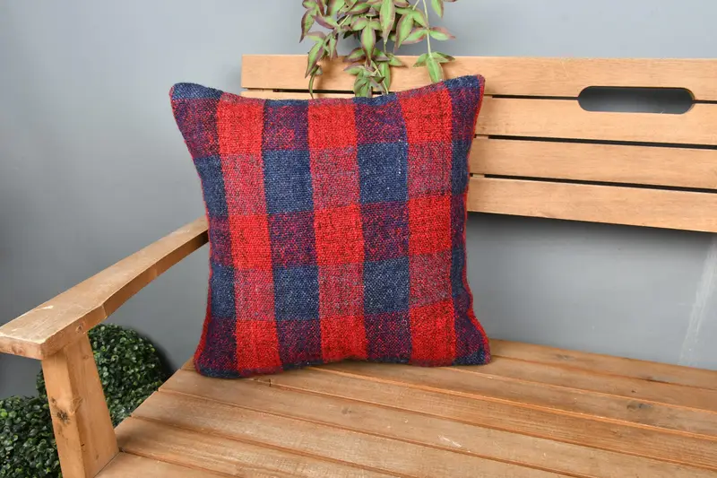 Interior Designer Pillow, Meditation Cushion Cover, 18x18 Red Pillow Cover, Handmade Kilim Cushion, Pillow, Pillow for Couch - 1