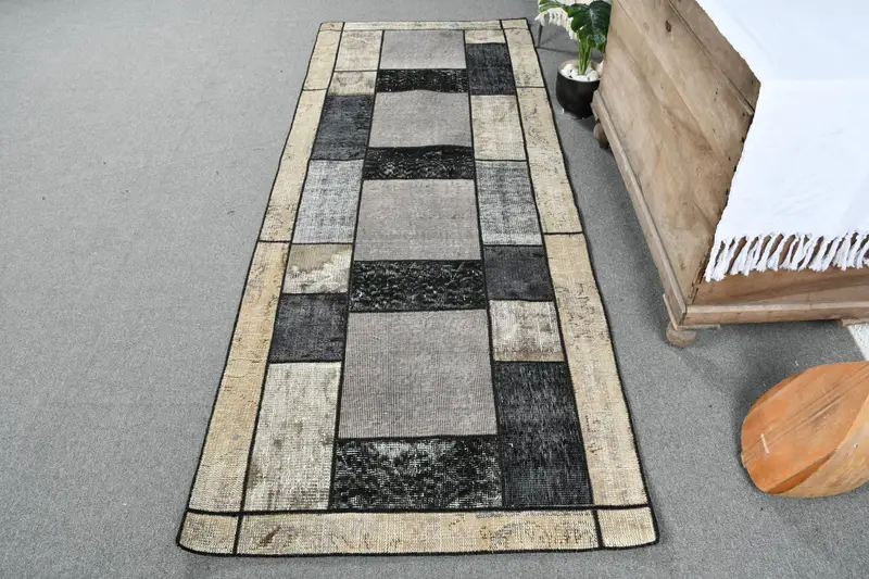 Eleganter schwarzer Ombré-Teppich, 3,1 x 8,2 Fuß, schickes Dekor