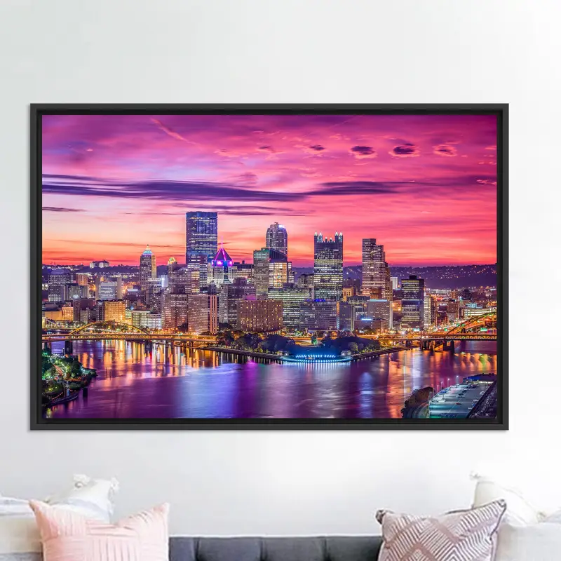 Pittsburgh Cityscape Canvas: Night View Art Print for Office