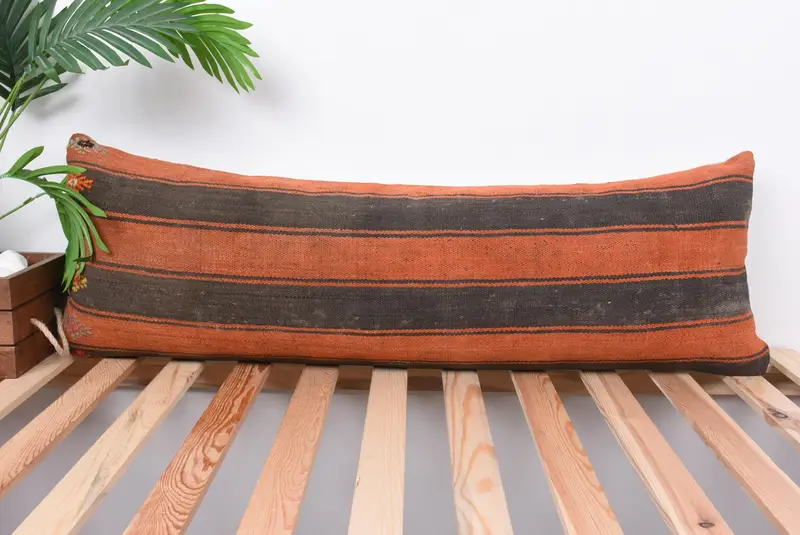Ethnic Pillow Cover Pillow Case, Cushion, Kilim Cushion Sham, 12x36 Brown Cushion Cover, Turkish Kilim Pillow, Pillow for Couch - 1