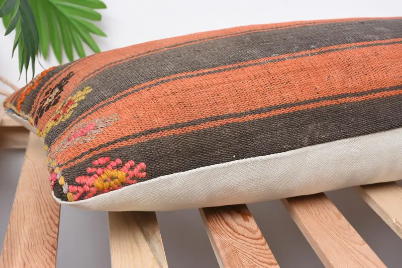 Ethnic Pillow Cover Pillow Case, Cushion, Kilim Cushion Sham, 12x36 Brown Cushion Cover, Turkish Kilim Pillow, Pillow for Couch - 6