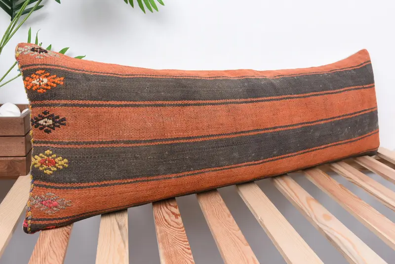 Ethnic Pillow Cover Pillow Case, Cushion, Kilim Cushion Sham, 12x36 Brown Cushion Cover, Turkish Kilim Pillow, Pillow for Couch - 4