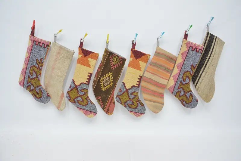 Patrón de adornos navideños, calcetín navideño decorativo de 8 pulgadas de ancho