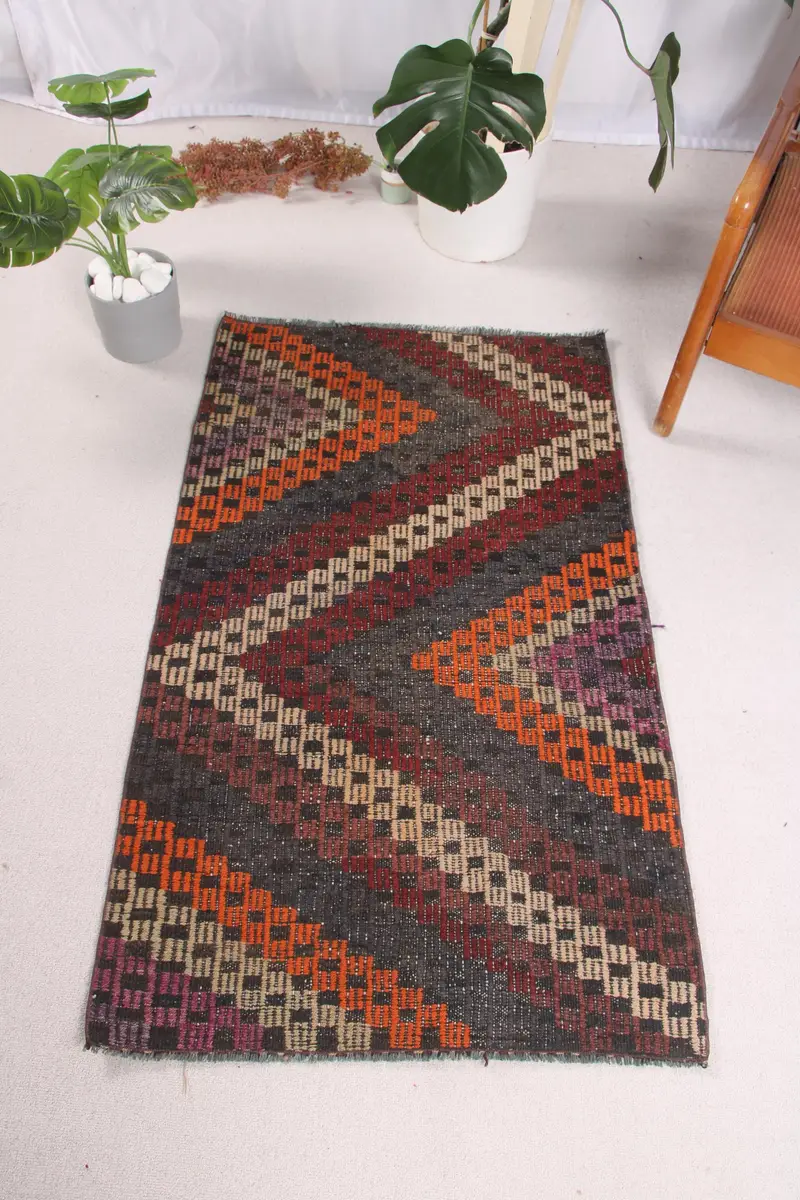 Mor ve Turuncu Halı, 2,6x4,3 ft Botanik Bahçesi