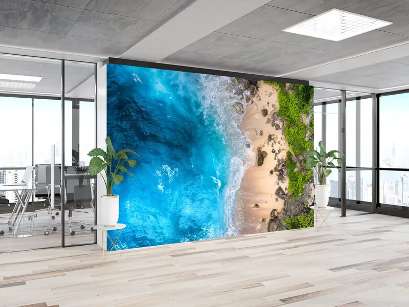 Strandwandpapier, blaue Wandkunst, Meeres -Tapete, Blick auf Wandkunst, Küstenwandmalerei, Wellenwandplakat, Küstenwallpaper, - 7