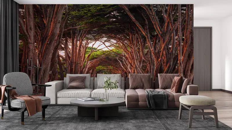 Landscape Wall Art, California Cypress Tree Tunnel Wall Stickers, Stunning Cypress Tree Tunnel Mural, Tree Path Wall Art, Paper Crafts, - 7