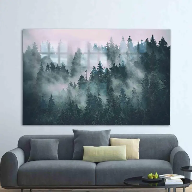 エレガントな霧の山のプリント ガラス - 自然景観デザイン