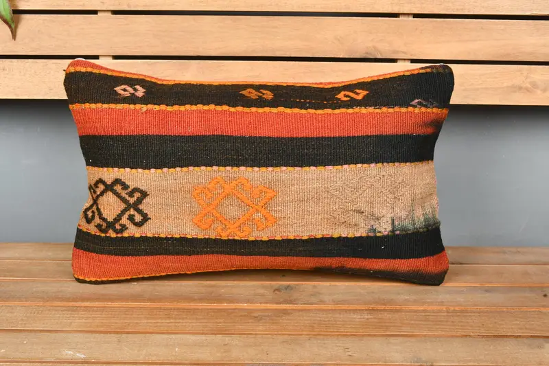 Cushion Case, 12x20 Red Pillow Cover, Boho Pillow, Handmade Kilim Cushion, Meditation Cushion Cover, Customized Pillow Sham, Kilim Pillow - 6
