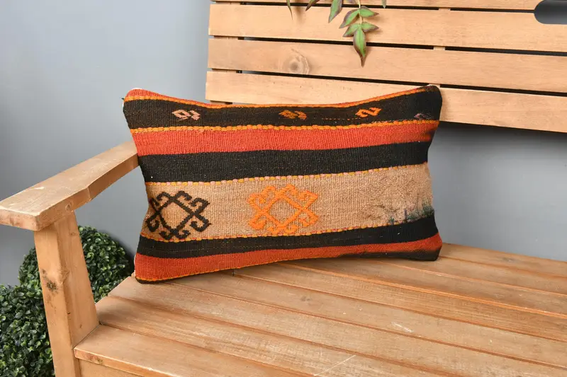 Cushion Case, 12x20 Red Pillow Cover, Boho Pillow, Handmade Kilim Cushion, Meditation Cushion Cover, Customized Pillow Sham, Kilim Pillow - 1