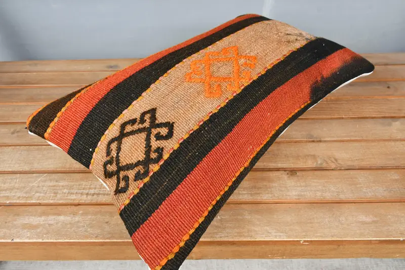 Cushion Case, 12x20 Red Pillow Cover, Boho Pillow, Handmade Kilim Cushion, Meditation Cushion Cover, Customized Pillow Sham, Kilim Pillow - 2