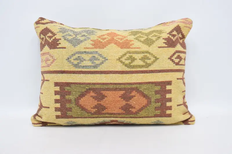 Farmhouse Cushion Cover, Kilim Pillow, 20x28 Yellow Pillow Sham, Turkish Kilim Pillow, Designer Throw Cushion, Pillow for Sofa, Cushion Case - 1