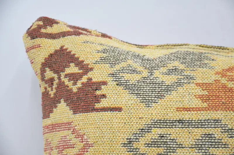 Farmhouse Cushion Cover, Kilim Pillow, 20x28 Yellow Pillow Sham, Turkish Kilim Pillow, Designer Throw Cushion, Pillow for Sofa, Cushion Case - 2