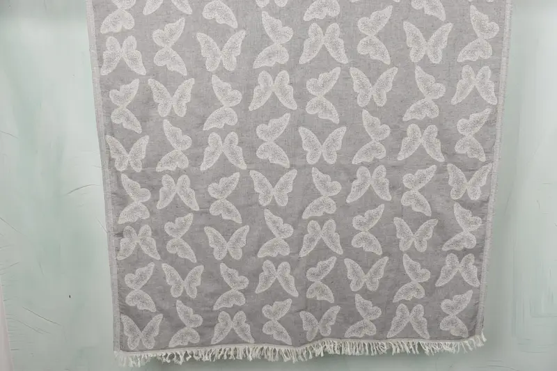 Personalized Beach Towel Dark Gray Butterfly Animal, Organic Cotton/Linen, 40x79 Inches