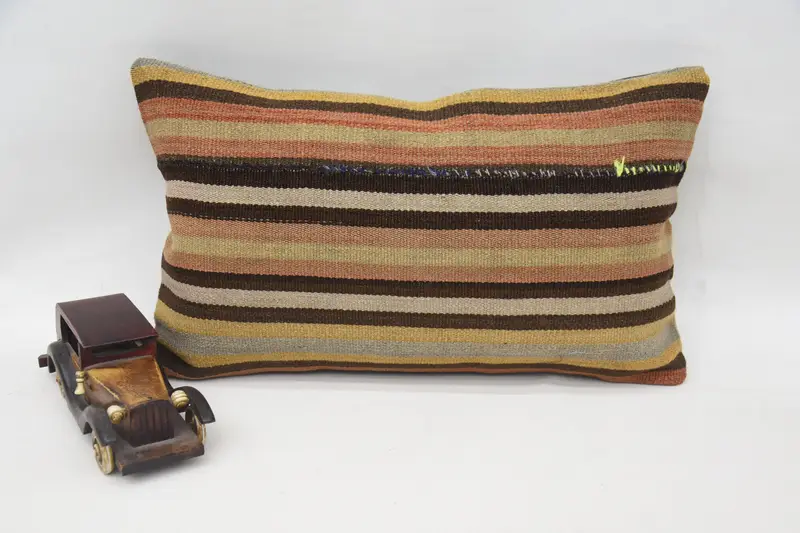 Throw Euro Sham, 12x20 inch Striped TexturedBeige Gift Wool Pillow Sham - 1