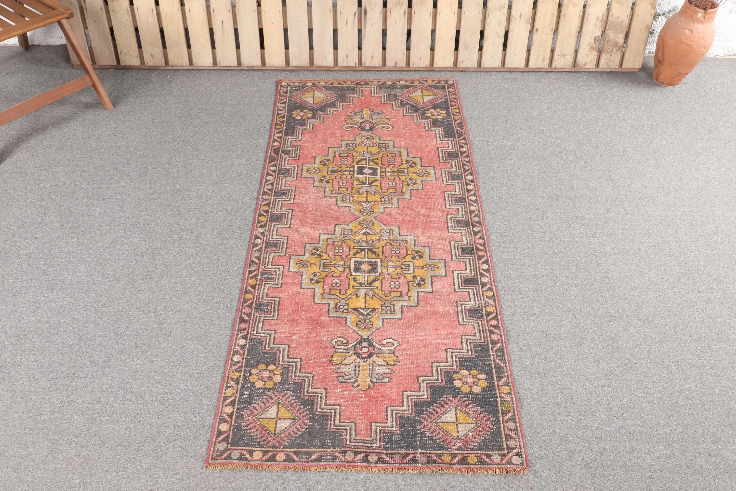 2.7x5.9 ft Türk Halısı, Vintage Vurgu Halısı, Kırmızı Siyah Fas Halısı - 1