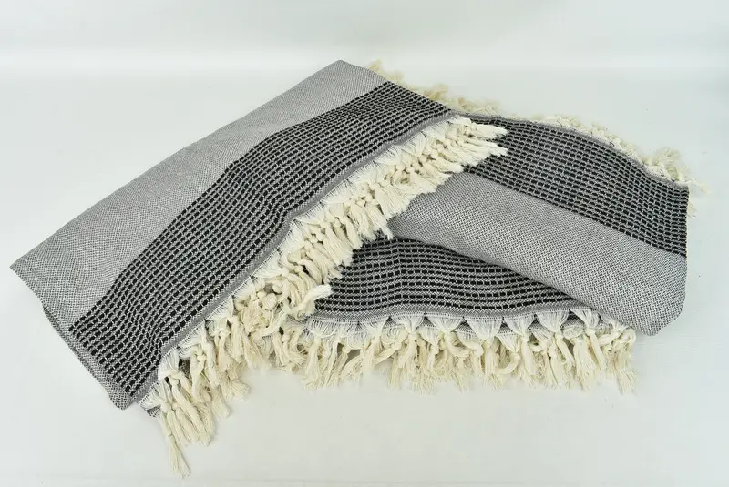 Boho Throw Blankets, Tablecloth, Bridesmaid Gifts, Halloween Blanket, Turkish Tablecloth, 96x92 Cotton Striped Towel, Shower Curtain, Couch Blanket - 6